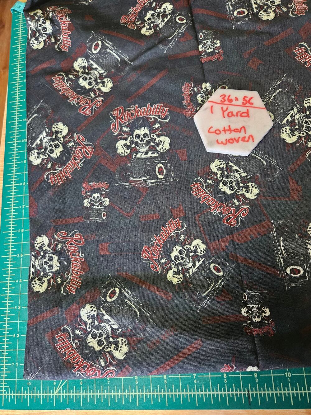 Rockabilly Retro Hot Rod Cotton Woven Fabric Custom 1 Yard Sewing Craft Black